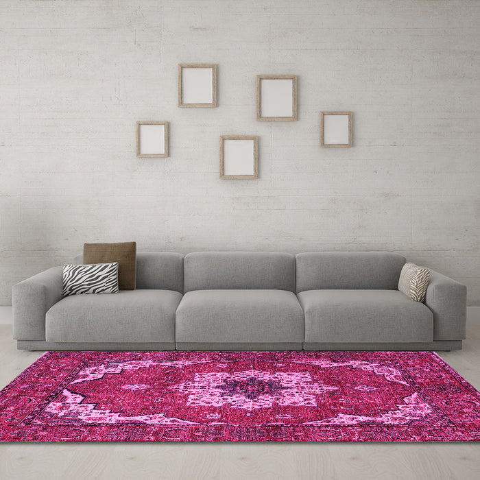 Machine Washable Persian Pink Traditional Rug in a Living Room, wshabs4159pnk