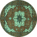 Round Persian Turquoise Traditional Rug, abs4159turq