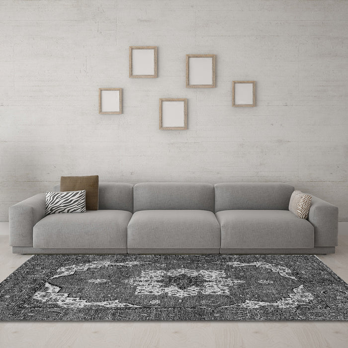 Machine Washable Persian Gray Traditional Rug in a Living Room,, wshabs4159gry