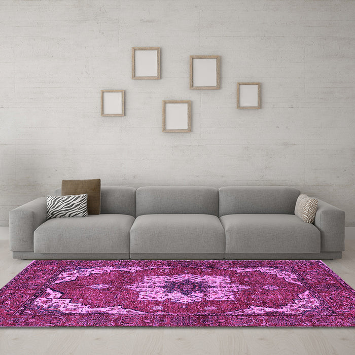 Machine Washable Persian Purple Traditional Area Rugs in a Living Room, wshabs4159pur