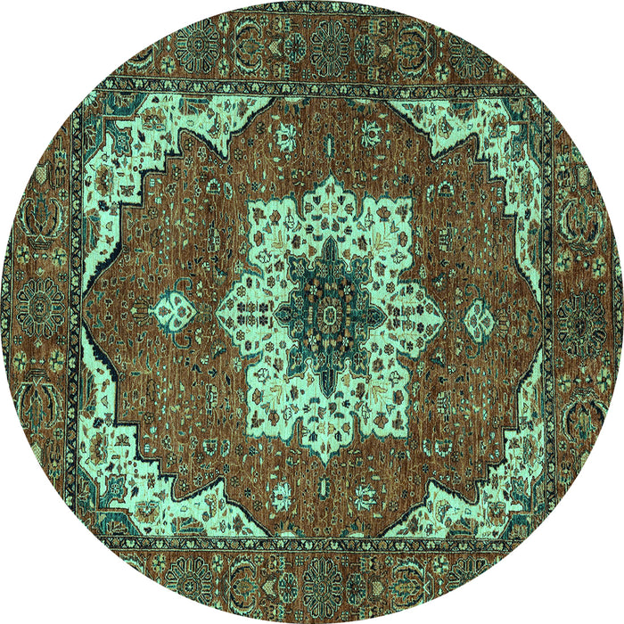 Round Machine Washable Persian Turquoise Traditional Area Rugs, wshabs4159turq