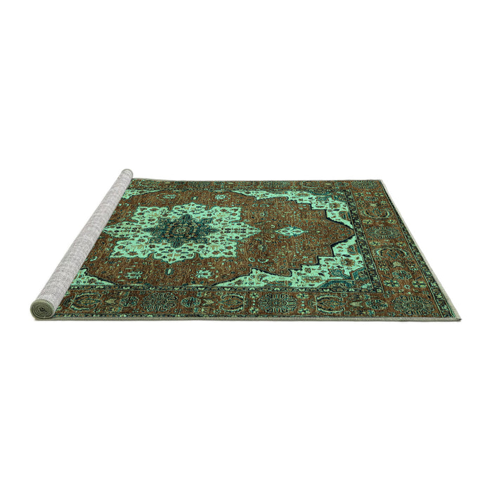 Sideview of Machine Washable Persian Turquoise Traditional Area Rugs, wshabs4159turq