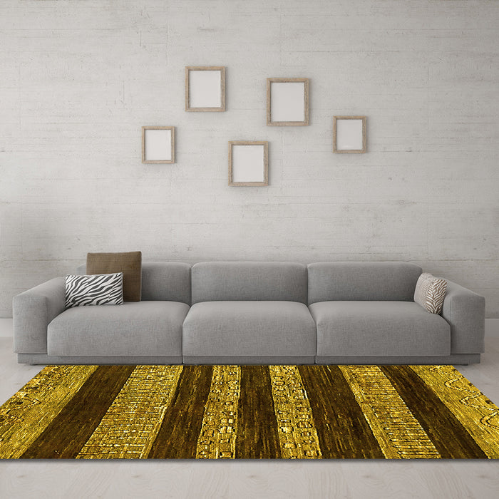Machine Washable Abstract Yellow Modern Rug in a Living Room, wshabs415yw