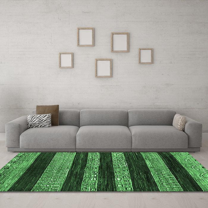 Machine Washable Abstract Emerald Green Modern Area Rugs in a Living Room,, wshabs415emgrn