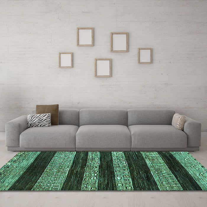 Machine Washable Abstract Turquoise Modern Area Rugs in a Living Room,, wshabs415turq
