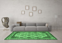 Machine Washable Abstract Emerald Green Modern Rug, wshabs4160emgrn