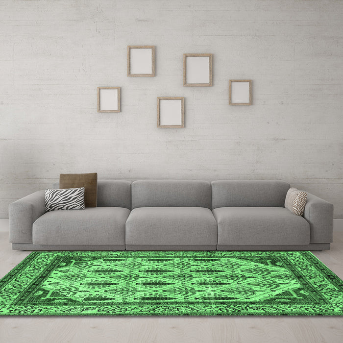 Machine Washable Abstract Emerald Green Modern Area Rugs in a Living Room,, wshabs4160emgrn