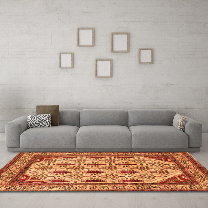 Machine Washable Abstract Orange Modern Area Rugs in a Living Room, wshabs4160org