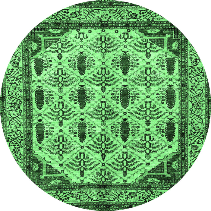 Round Machine Washable Abstract Emerald Green Modern Area Rugs, wshabs4160emgrn