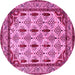 Round Machine Washable Abstract Pink Modern Rug, wshabs4160pnk