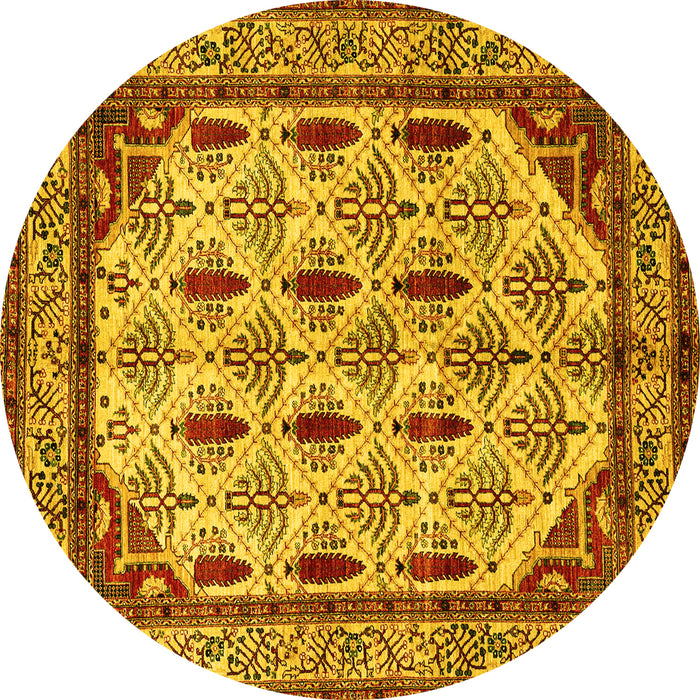 Round Machine Washable Abstract Yellow Modern Rug, wshabs4160yw