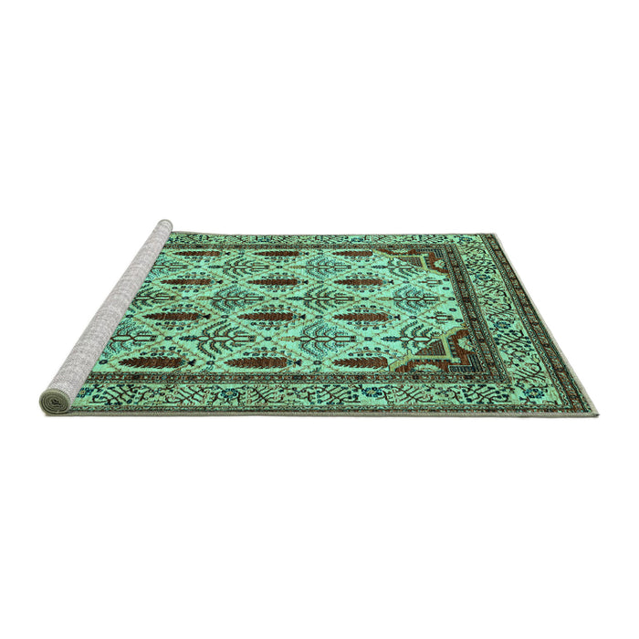 Sideview of Machine Washable Abstract Turquoise Modern Area Rugs, wshabs4160turq
