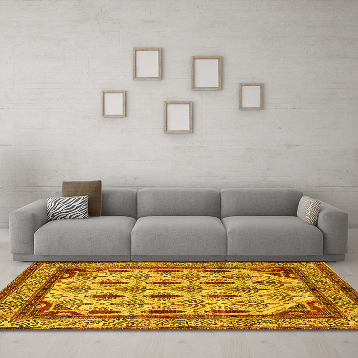 Machine Washable Abstract Yellow Modern Rug in a Living Room, wshabs4160yw