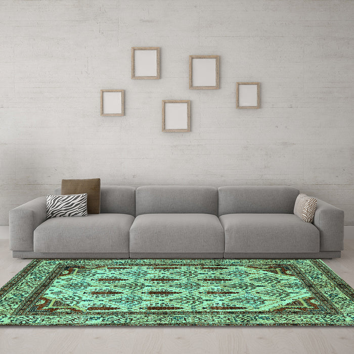 Machine Washable Abstract Turquoise Modern Area Rugs in a Living Room,, wshabs4160turq