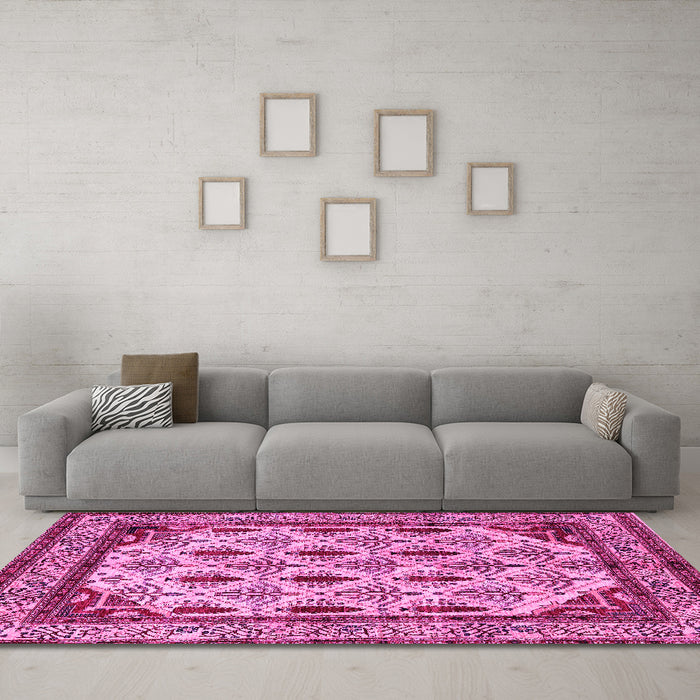 Machine Washable Abstract Pink Modern Rug in a Living Room, wshabs4160pnk