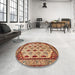 Round Machine Washable Abstract Tomato Red Rug in a Office, wshabs4160