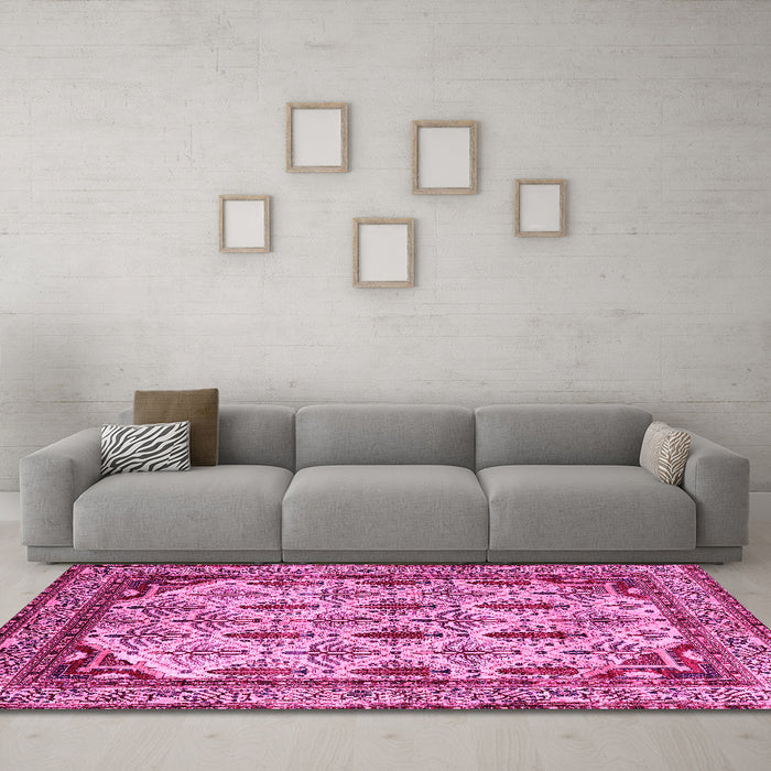 Machine Washable Abstract Pink Modern Rug in a Living Room, wshabs4161pnk