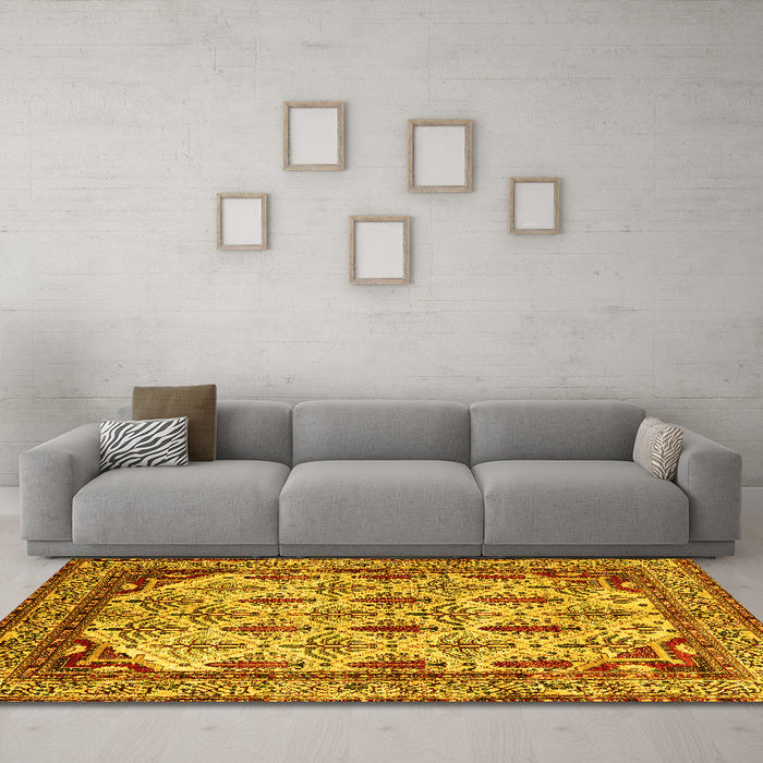 Machine Washable Abstract Yellow Modern Rug in a Living Room, wshabs4161yw
