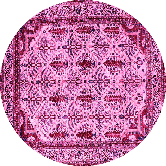 Round Machine Washable Abstract Pink Modern Rug, wshabs4161pnk