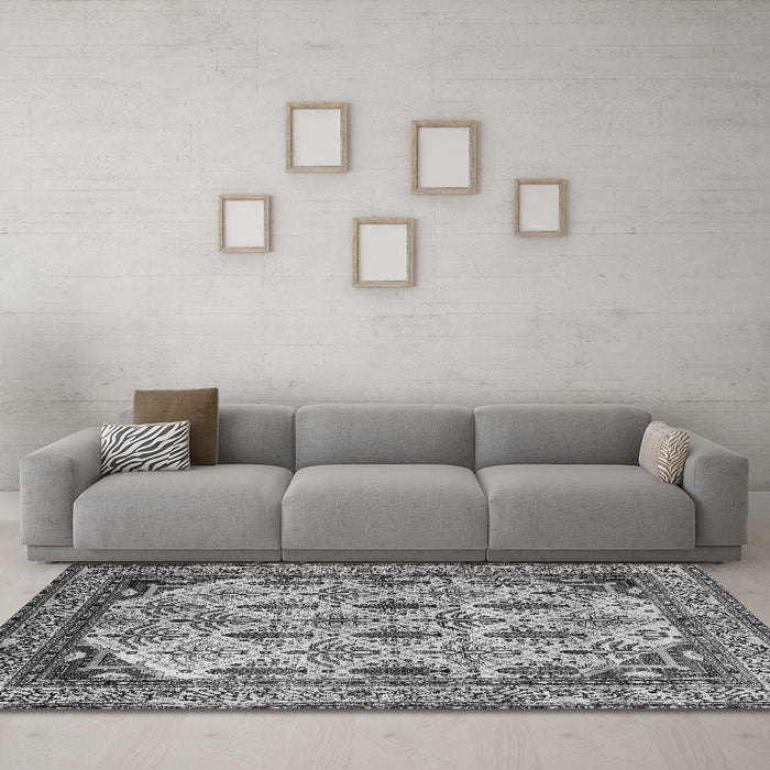 Machine Washable Abstract Gray Modern Rug in a Living Room,, wshabs4161gry