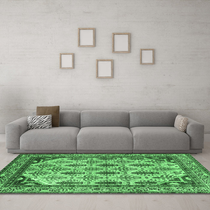Machine Washable Abstract Emerald Green Modern Area Rugs in a Living Room,, wshabs4161emgrn