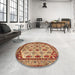 Round Machine Washable Abstract Fire Brick Red Rug in a Office, wshabs4161