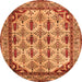 Round Machine Washable Abstract Orange Modern Area Rugs, wshabs4161org