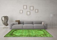 Machine Washable Abstract Green Modern Rug, wshabs4161grn