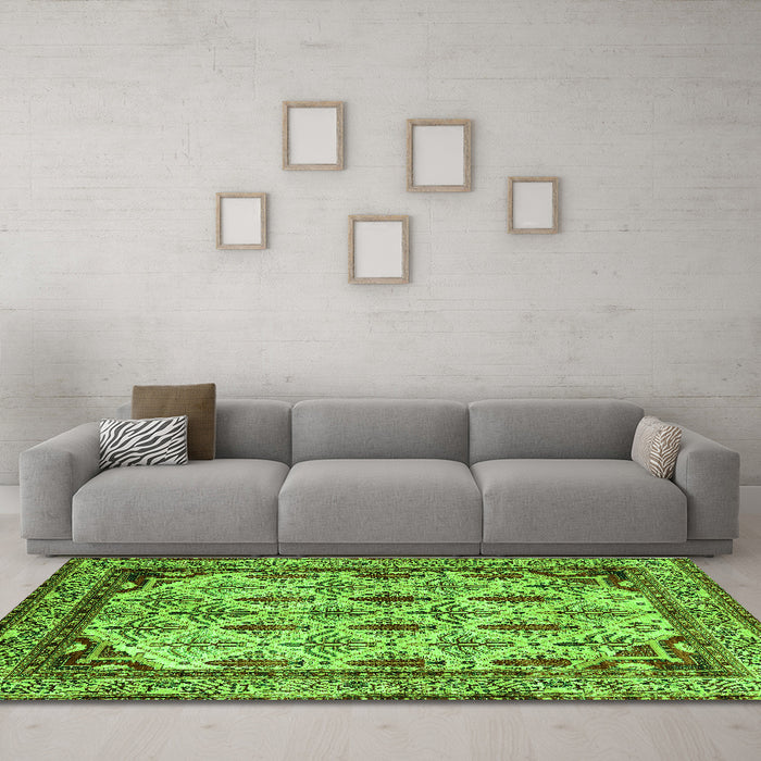 Machine Washable Abstract Green Modern Area Rugs in a Living Room,, wshabs4161grn