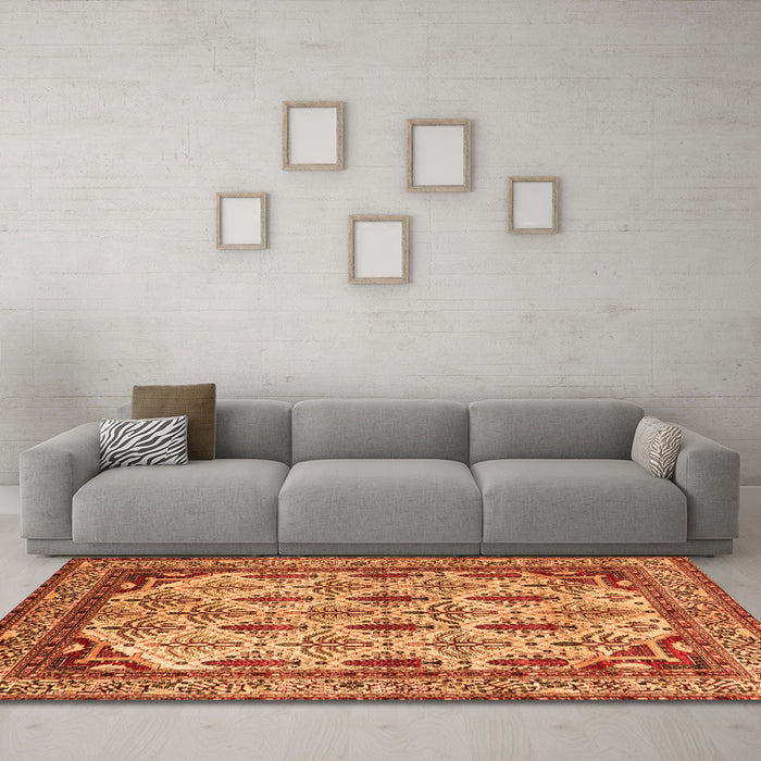 Machine Washable Abstract Orange Modern Area Rugs in a Living Room, wshabs4161org