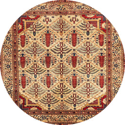 Round Abstract Fire Brick Red Modern Rug, abs4161
