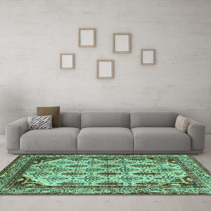 Machine Washable Abstract Turquoise Modern Area Rugs in a Living Room,, wshabs4161turq