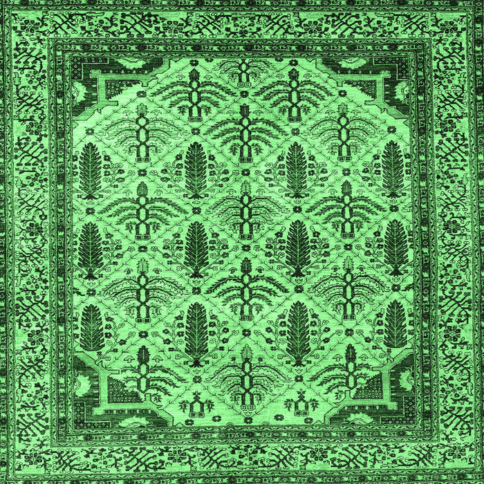 Square Machine Washable Abstract Emerald Green Modern Area Rugs, wshabs4161emgrn