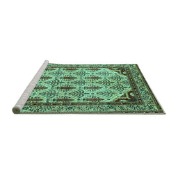 Sideview of Machine Washable Abstract Turquoise Modern Area Rugs, wshabs4161turq