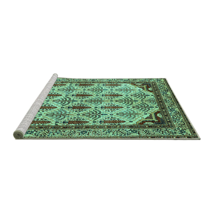 Sideview of Machine Washable Abstract Turquoise Modern Area Rugs, wshabs4161turq