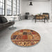 Round Abstract Saffron Red Modern Rug in a Office, abs4162