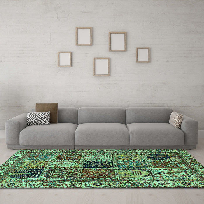 Machine Washable Abstract Turquoise Modern Area Rugs in a Living Room,, wshabs4162turq