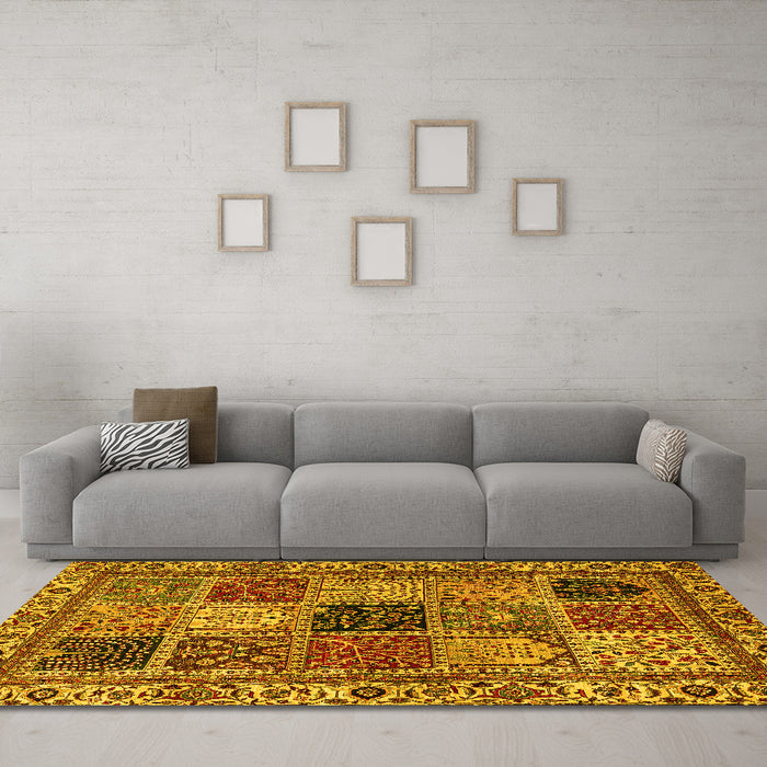 Machine Washable Abstract Yellow Modern Rug in a Living Room, wshabs4162yw