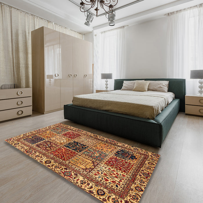 Machine Washable Abstract Saffron Red Rug in a Bedroom, wshabs4162