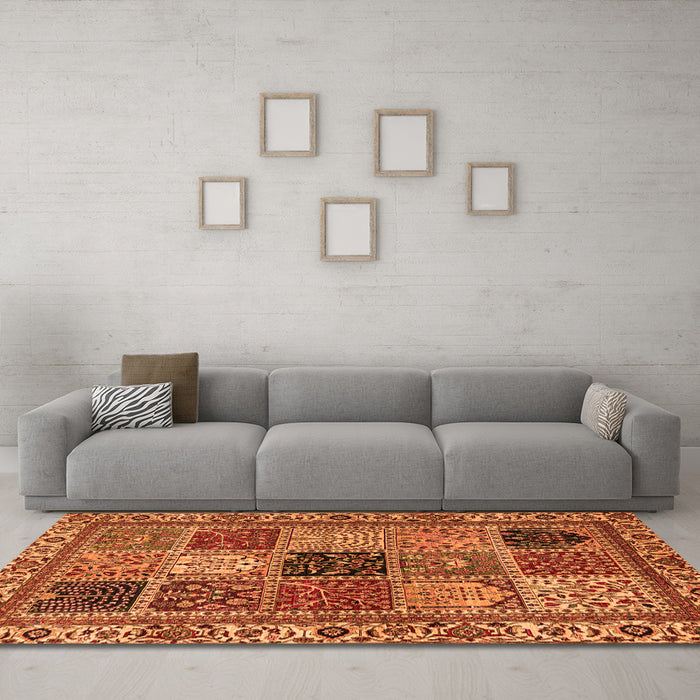 Machine Washable Abstract Orange Modern Area Rugs in a Living Room, wshabs4162org