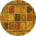 Round Machine Washable Abstract Yellow Modern Rug, wshabs4162yw