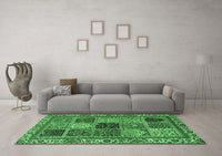 Machine Washable Abstract Emerald Green Modern Rug, wshabs4162emgrn