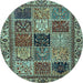 Round Machine Washable Abstract Light Blue Modern Rug, wshabs4162lblu