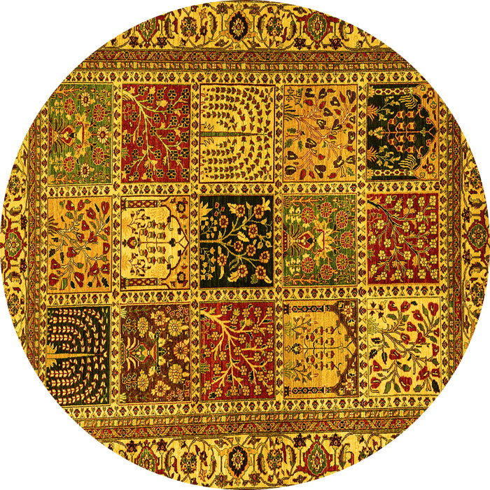 Round Abstract Yellow Modern Rug, abs4162yw