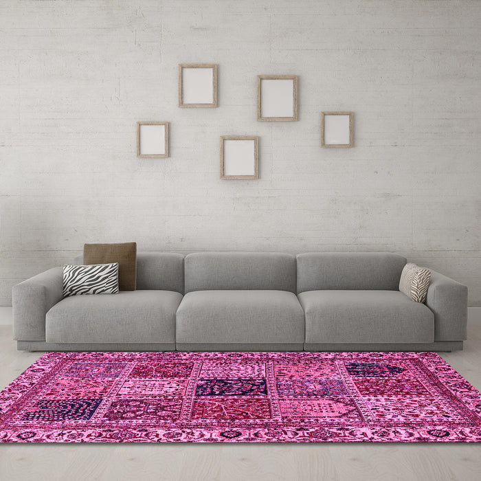 Machine Washable Abstract Pink Modern Rug in a Living Room, wshabs4162pnk