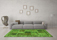 Machine Washable Abstract Green Modern Rug, wshabs4162grn