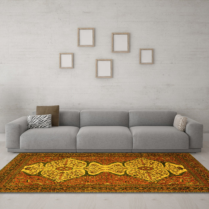 Machine Washable Abstract Yellow Modern Rug in a Living Room, wshabs4163yw