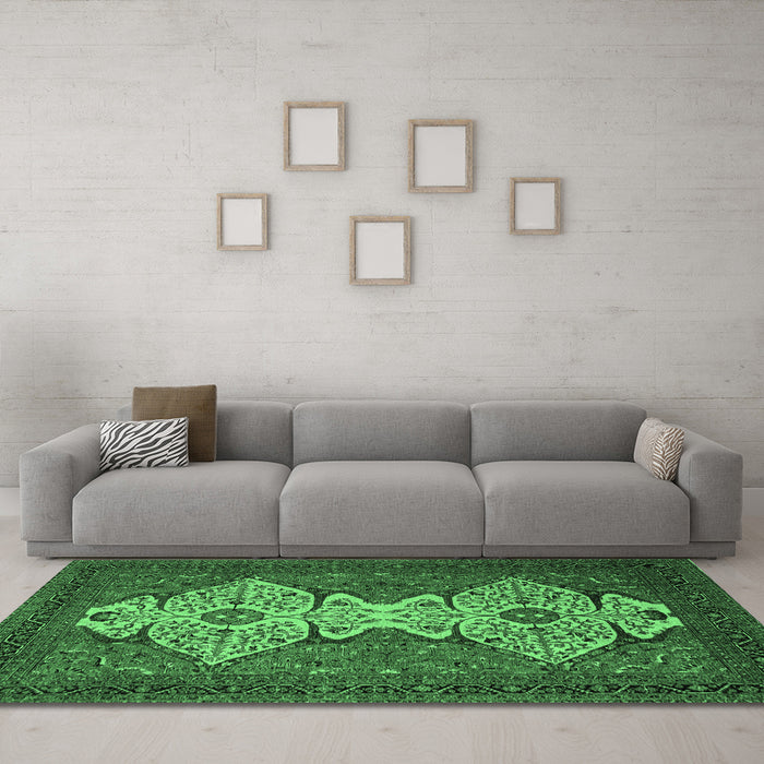 Machine Washable Abstract Emerald Green Modern Area Rugs in a Living Room,, wshabs4163emgrn