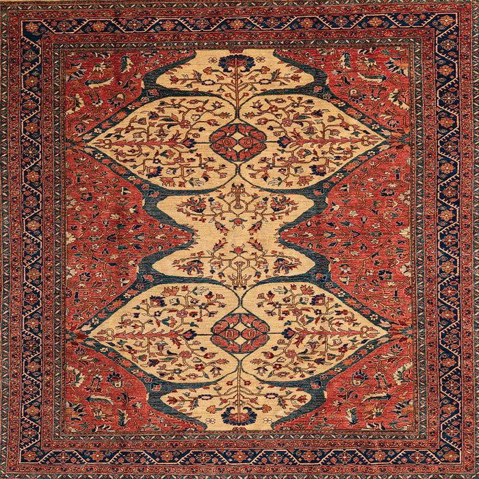 Square Abstract Saffron Red Modern Rug, abs4163