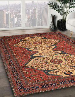 Machine Washable Abstract Saffron Red Rug in a Family Room, wshabs4163